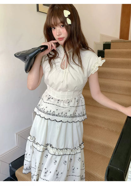 [RF] “Ivory Star Whisper” Polka Dot Two-Piece Skirt Set
