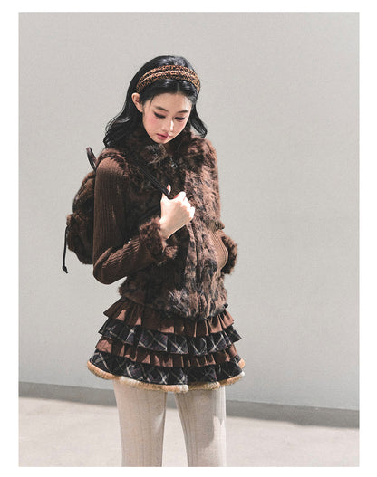 少也眼 “Drifting Poem” Knit Silver Fox Velvet Jacket 847681352