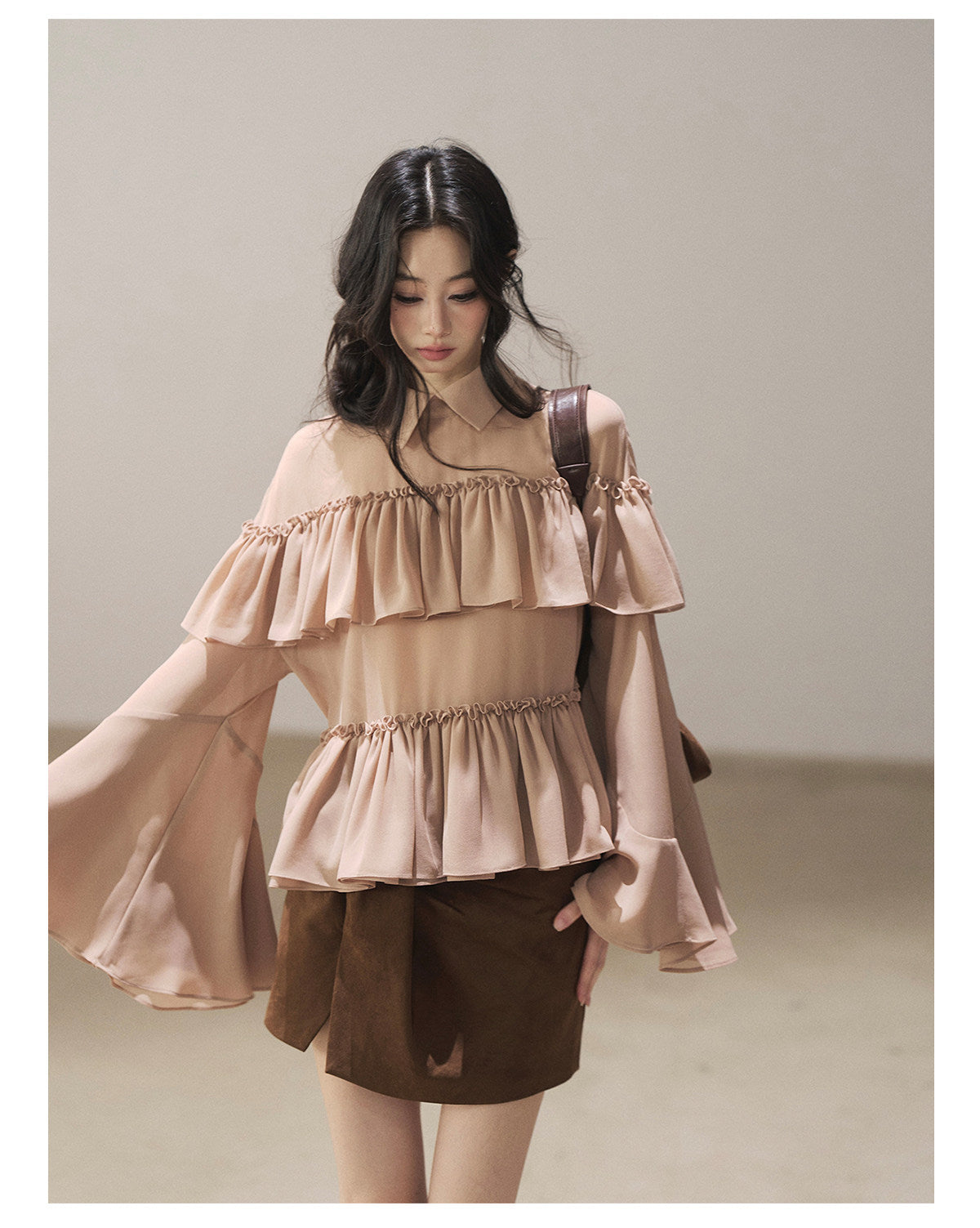 170726 "Veiled in the Evening Mist" Milk Tea Ruffle Blouse