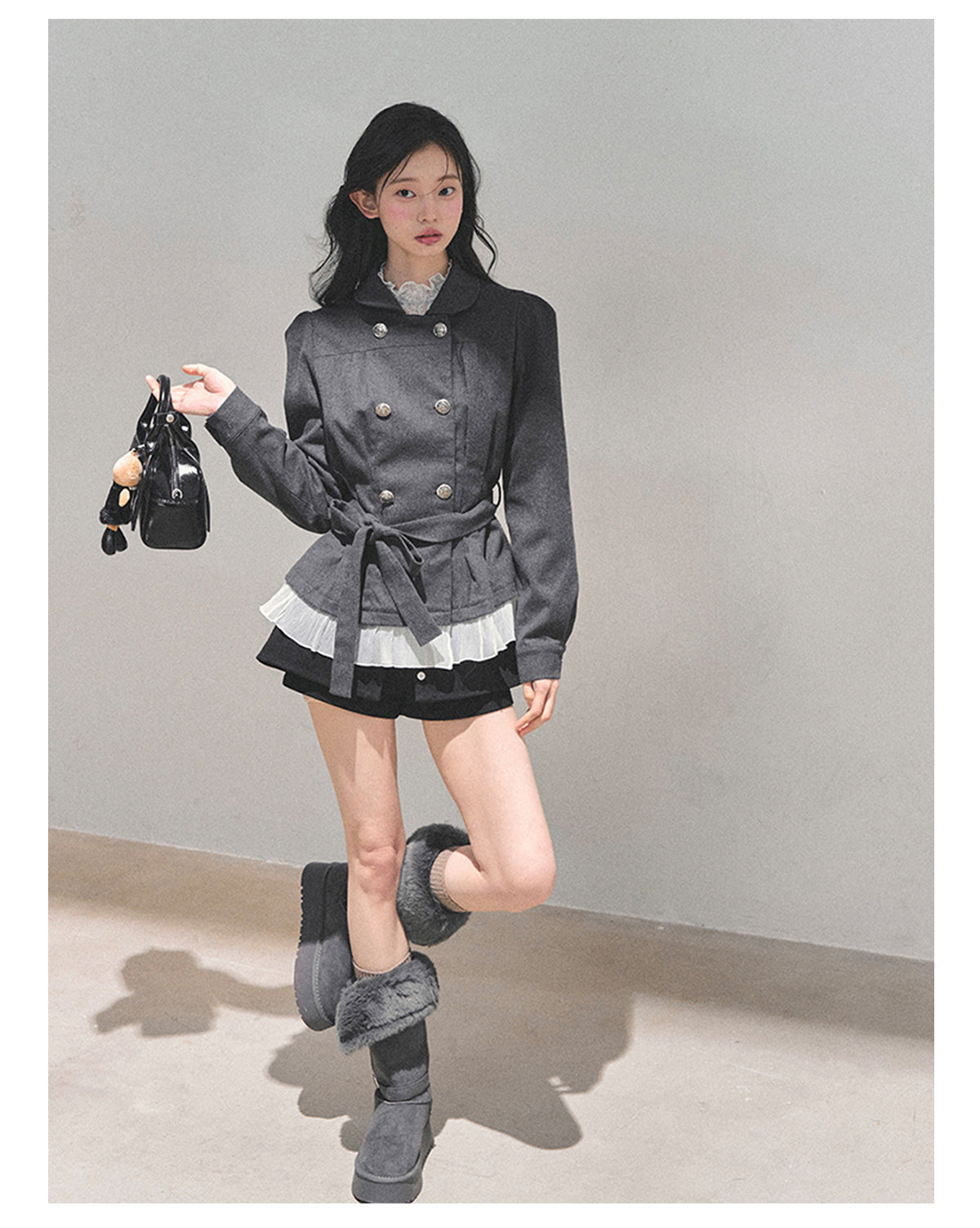少也眼 "Twilight Whispers" Hepburn-Style Waist-Cinch Blazer