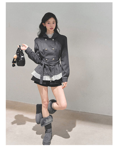 少也眼 "Twilight Whispers" Hepburn-Style Waist-Cinch Blazer