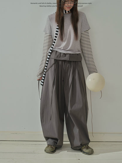 "Quiet Flow" Wide Leg Trousers (Khaki / Charcoal Gray)
