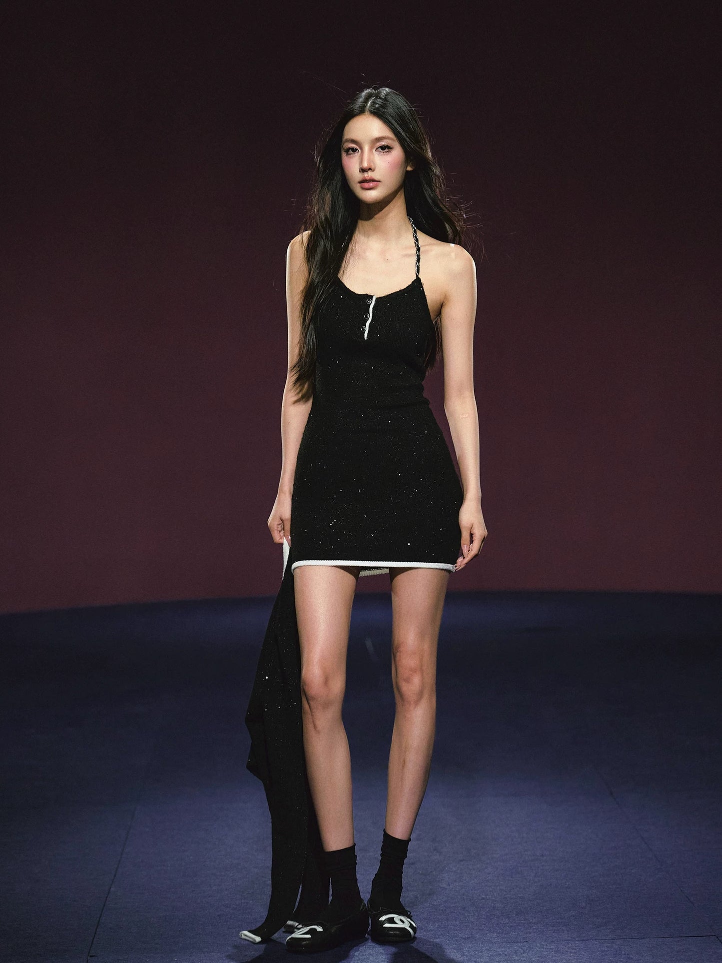 "Starlit Elegance" Halter Knit Dress & Contrast Cardigan Set