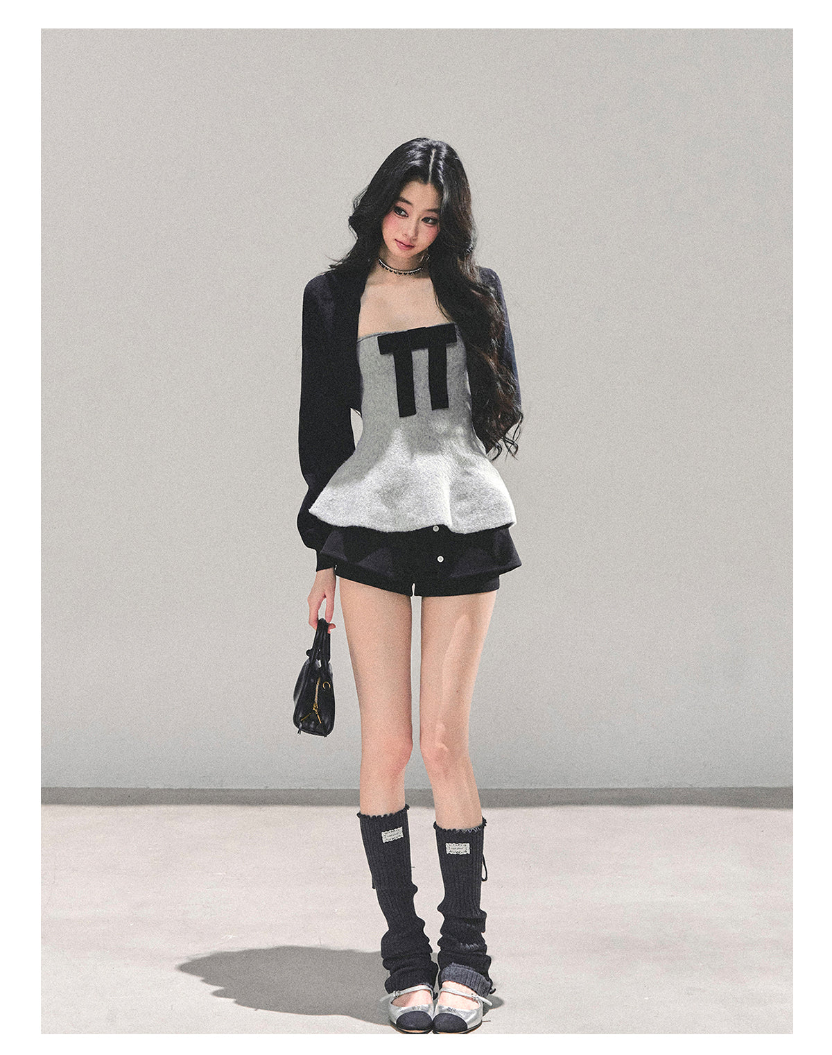 少也眼 "Lingering Warmth" Princess-Style Two-Piece Winter Set - Gray/Black 543545141