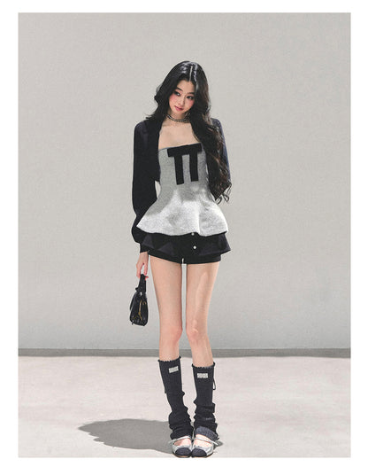 少也眼 "Lingering Warmth" Princess-Style Two-Piece Winter Set - Gray/Black 543545141