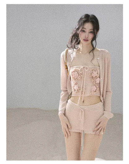 "Forest After Rain" Dusty Rose 3-Piece Cardigan & Shorts Set 45236485