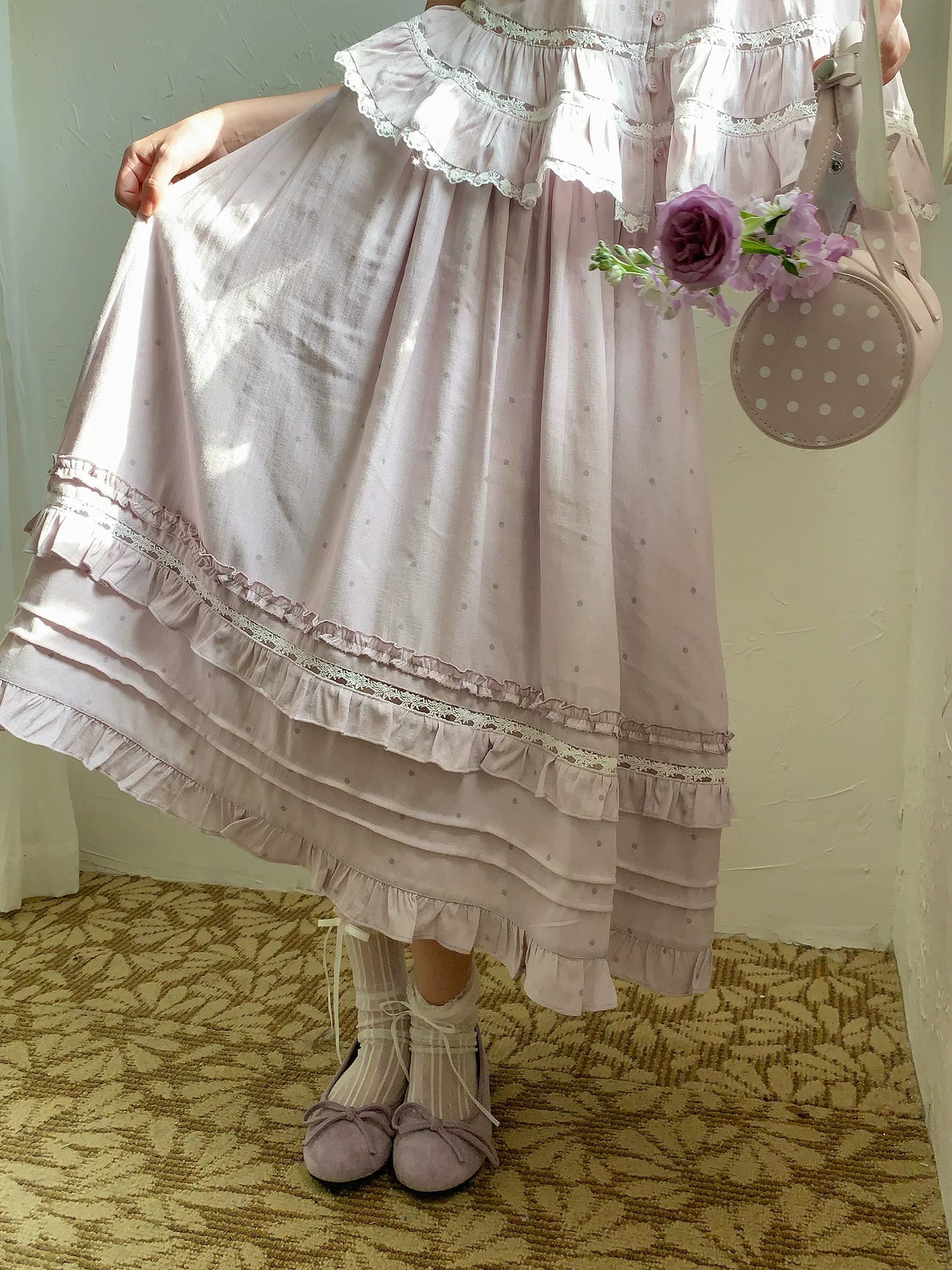 “Taro Polka Reverie” Lavender Polka Dot Skirt Set