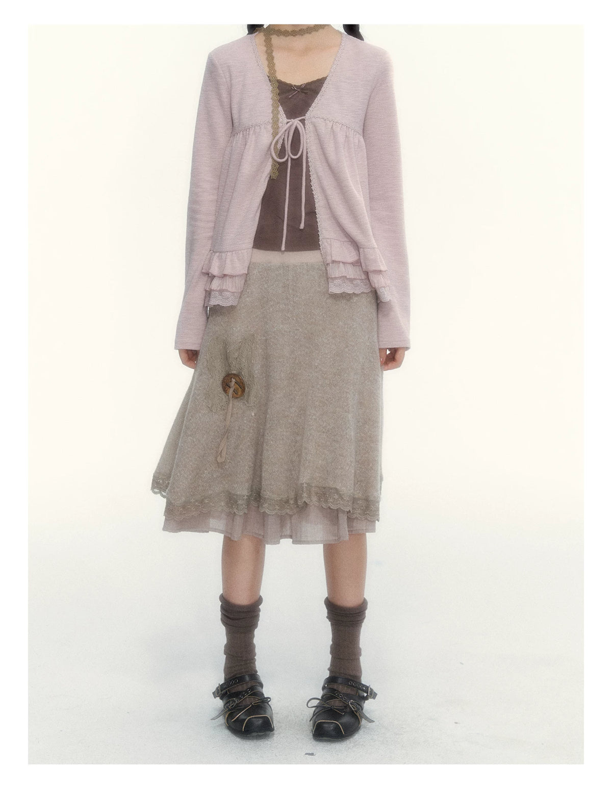 Milk Coffee Vintage Lace Knit A-Line Skirt