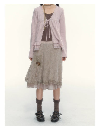 Milk Coffee Vintage Lace Knit A-Line Skirt