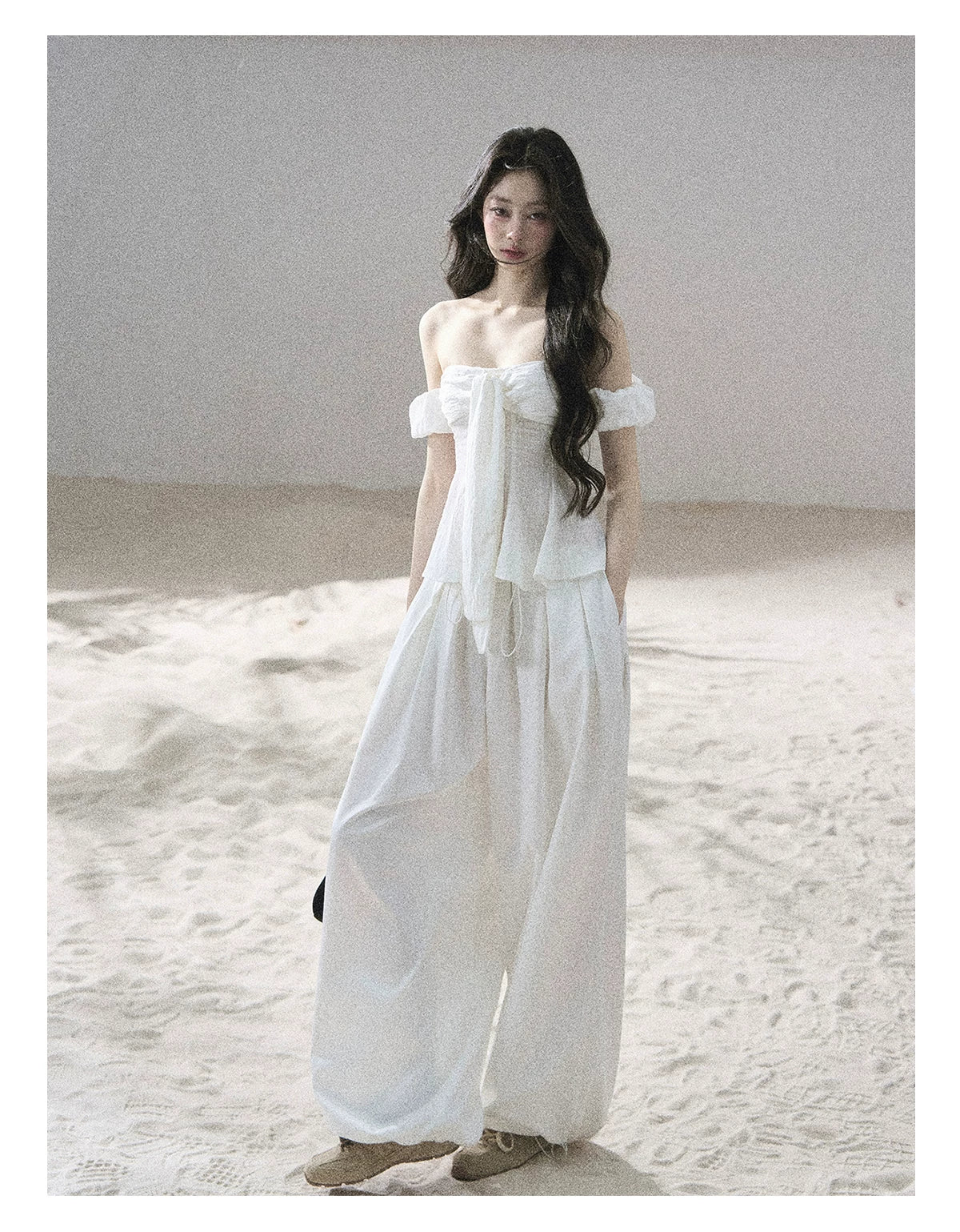 "Lazy Soliloquy" White Peplum Top & Wide-Leg Pants Set
