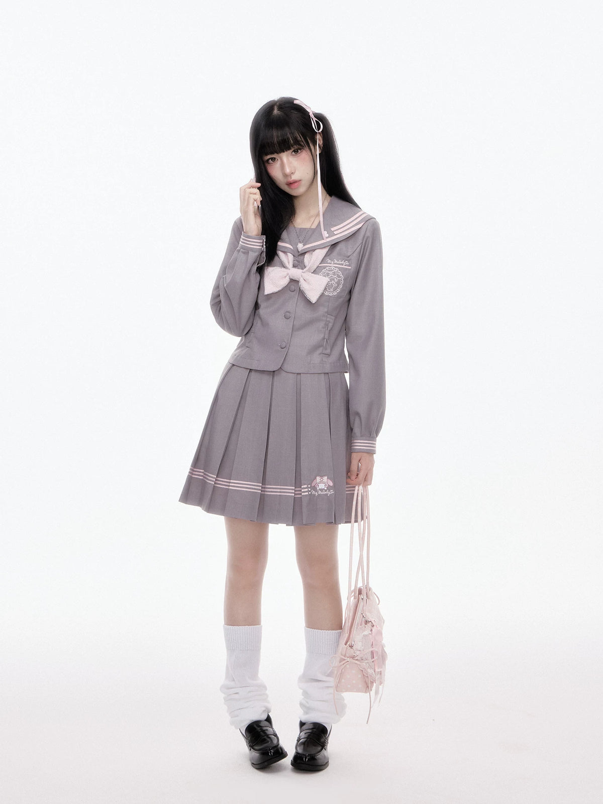 “Melody Blush” Pink-Gray Sailor School Uniform Set