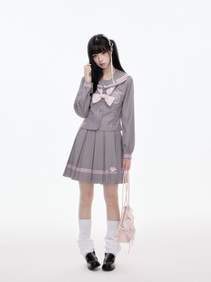 “Melody Blush” Pink-Gray Sailor School Uniform Set