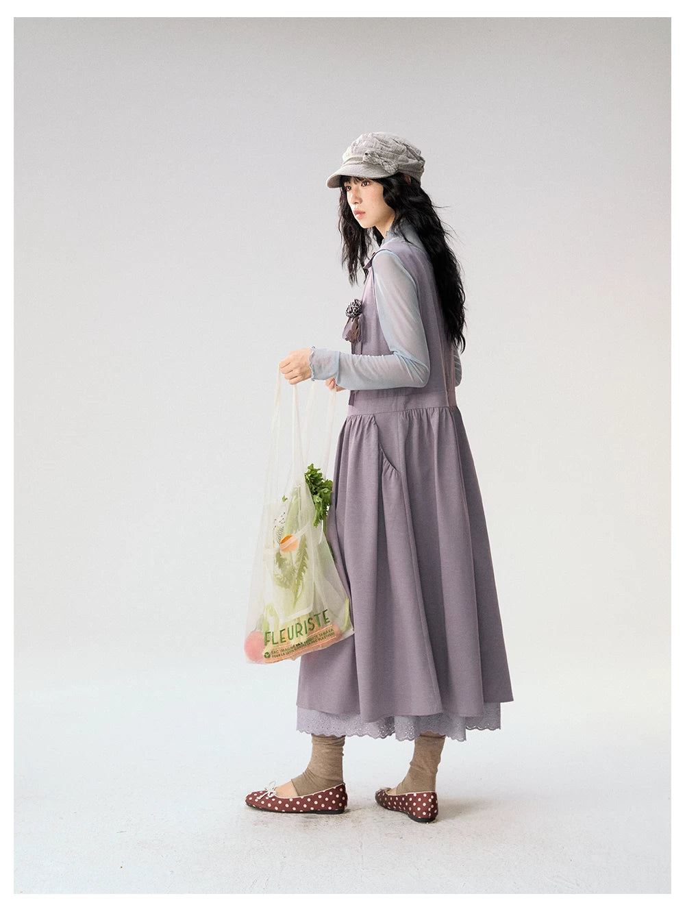 [CAN] "Violet Floral Bow" Purple Lace-Trim A-Line Pinafore Dress
