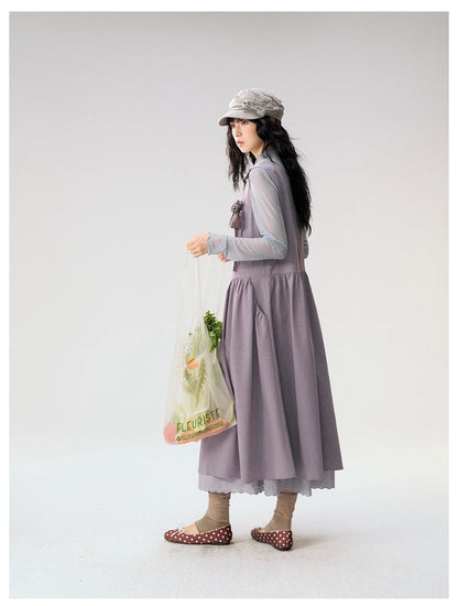 [CAN] "Violet Floral Bow" Purple Lace-Trim A-Line Pinafore Dress