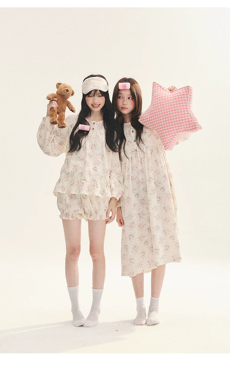 "Floral Journal" Cream Floral Pajama Collection (Free Eye Mask)