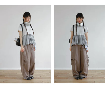 "Street Stroll Girl" Sage Gray Cotton Wide-Leg Cargo Pants