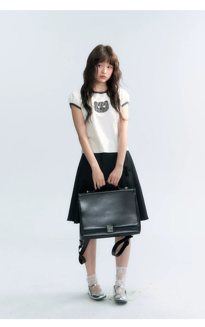 "Hide and Seek" Ivory Cat Patchwork Embroidered Puff Sleeve T-Shirt