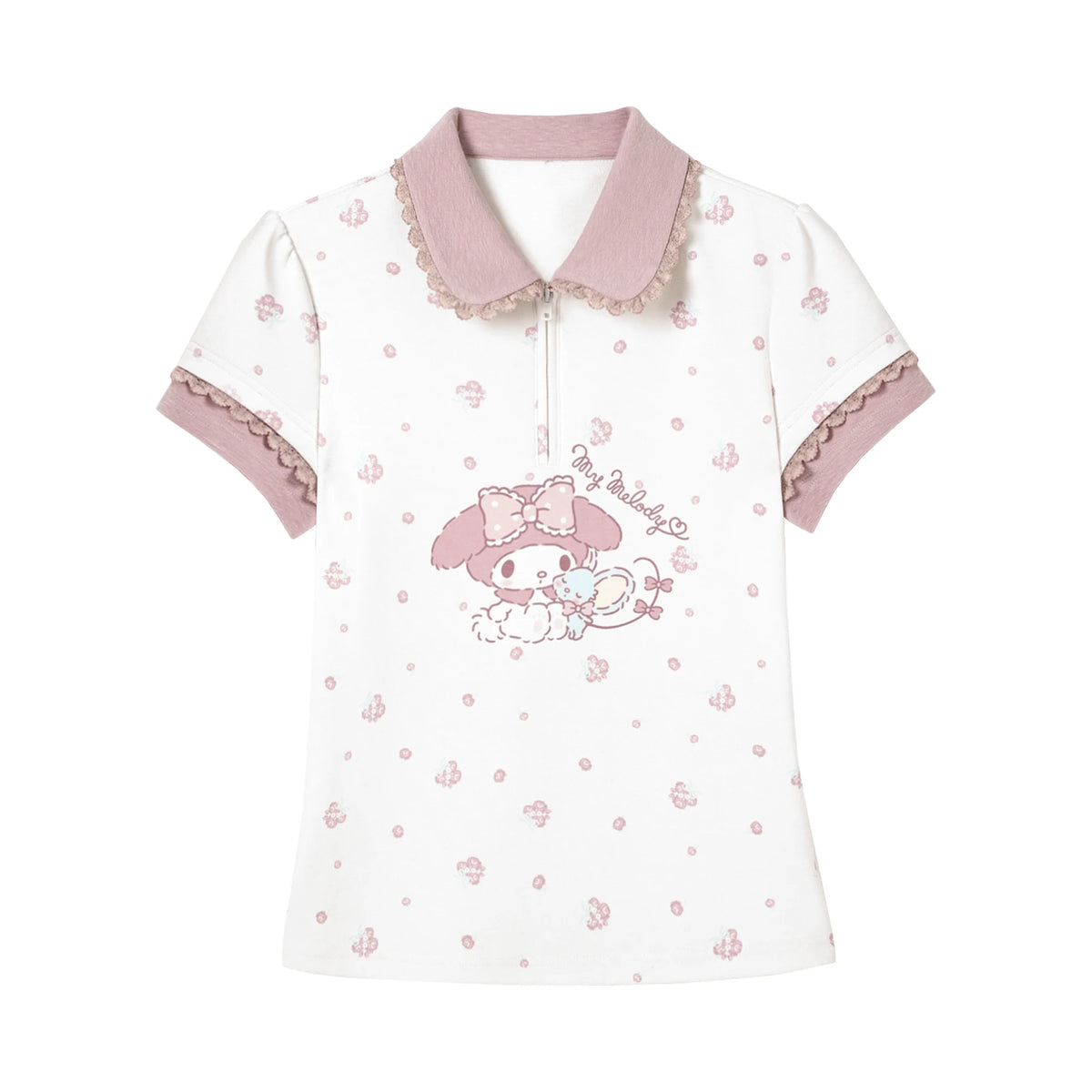 “Melody Blossom” Pink Floral Polo & Layered Skort Set