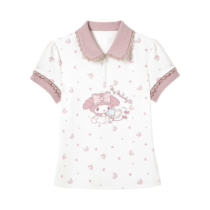 “Melody Blossom” Pink Floral Polo & Layered Skort Set