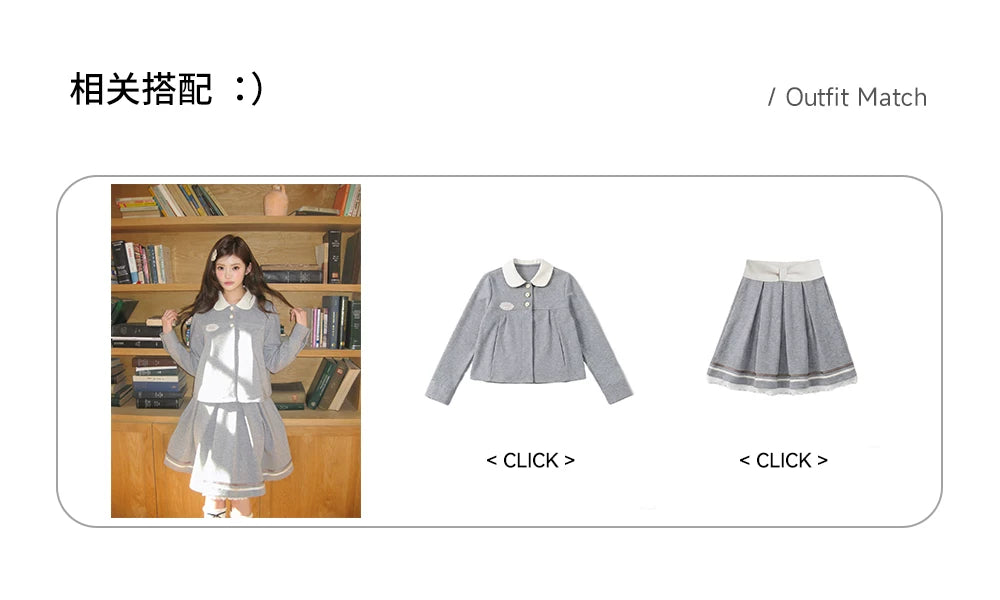“Misty Academy Reverie” Light Grey Cropped Top & Bubble Mini Skirt