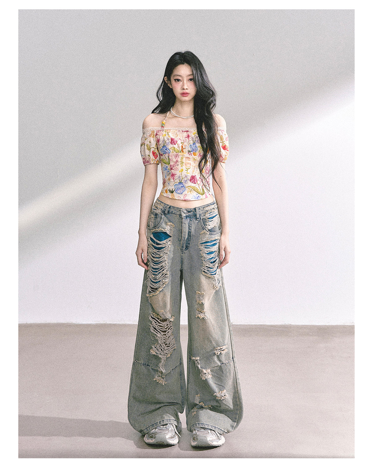 少也眼 “Verona Bloom" Off-Shoulder Halter Lace Top 5464644485