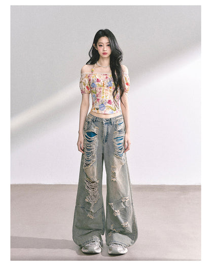 少也眼 “Verona Bloom" Off-Shoulder Halter Lace Top 5464644485