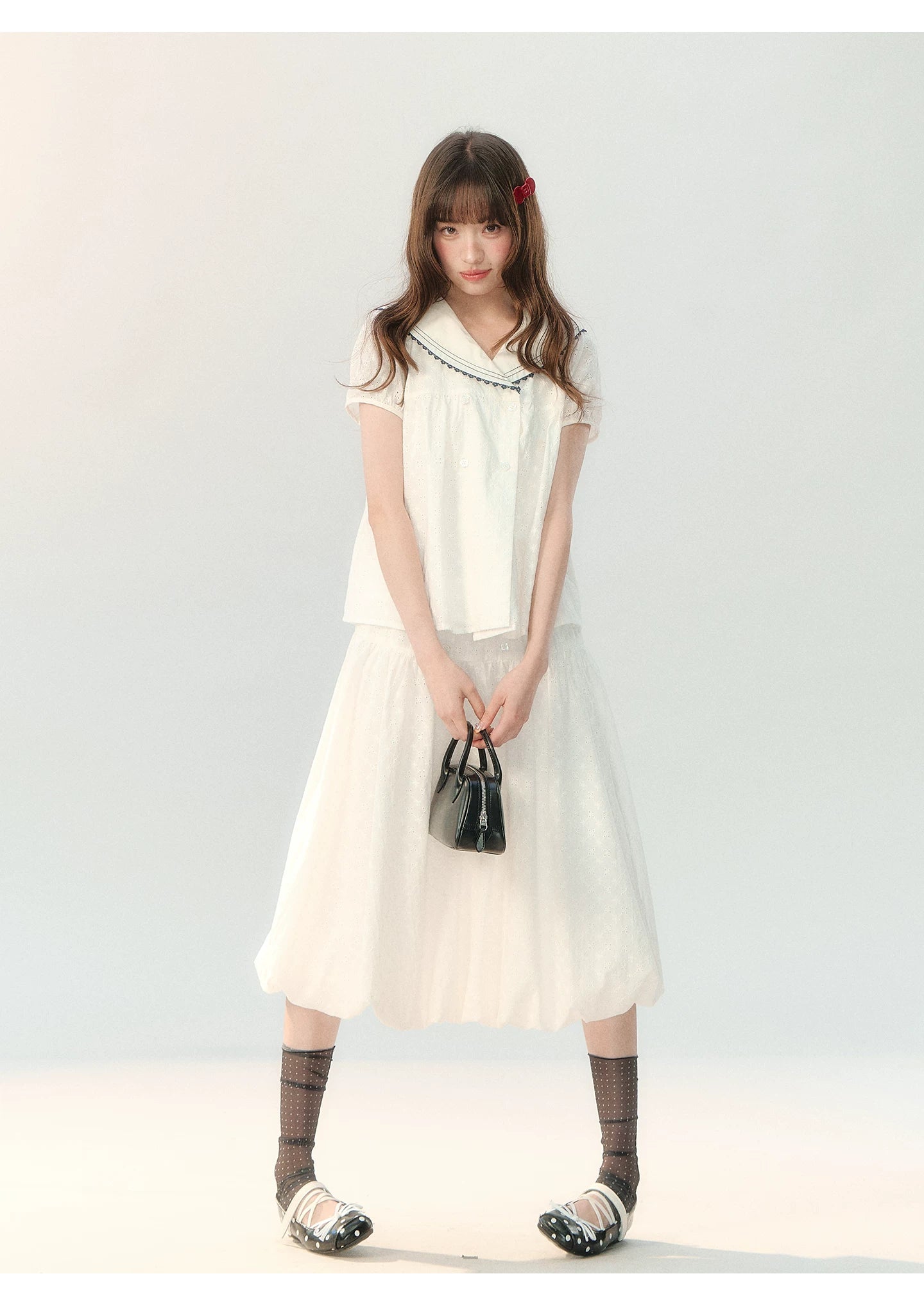 "Sea Breeze Chronicle" White Sailor Collar Skirt Set LL2026185