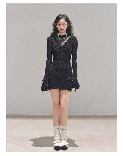 少也眼 “The Moment of the Full Moon" French Lace Winter Dress - Black 845613