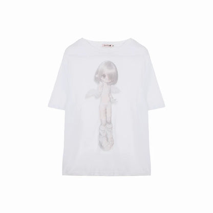Gray & White Angel Original Licensed Two-Tone Vintage BJD Sheer Knit Cover-Up T-Shirt