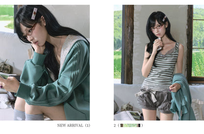 "Sage Whisper" Floral Layered Collection (Hoodie / Lace Cami / Bubble Shorts)