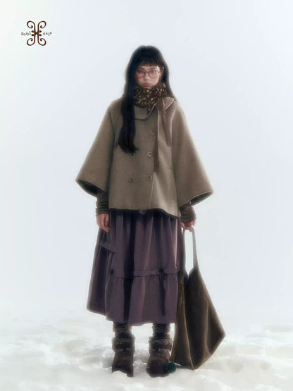 Horridale - Asymmetric Peter Pan Collar Wool-Blend Cape Coat – Oatmeal Beige