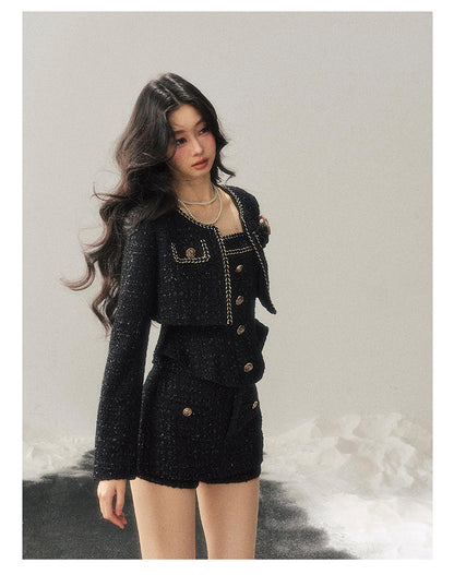 少也眼 "Before the Moon Falls" Bouclé Wool Tweed Set - Black