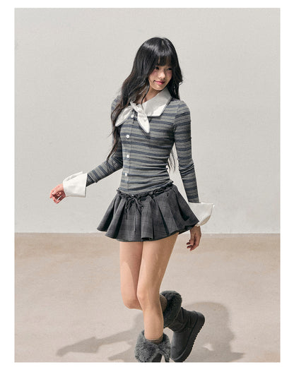 少也眼 “The Unsent Mailbox” Faux-Layered Stripe Long-Sleeve Top 26484