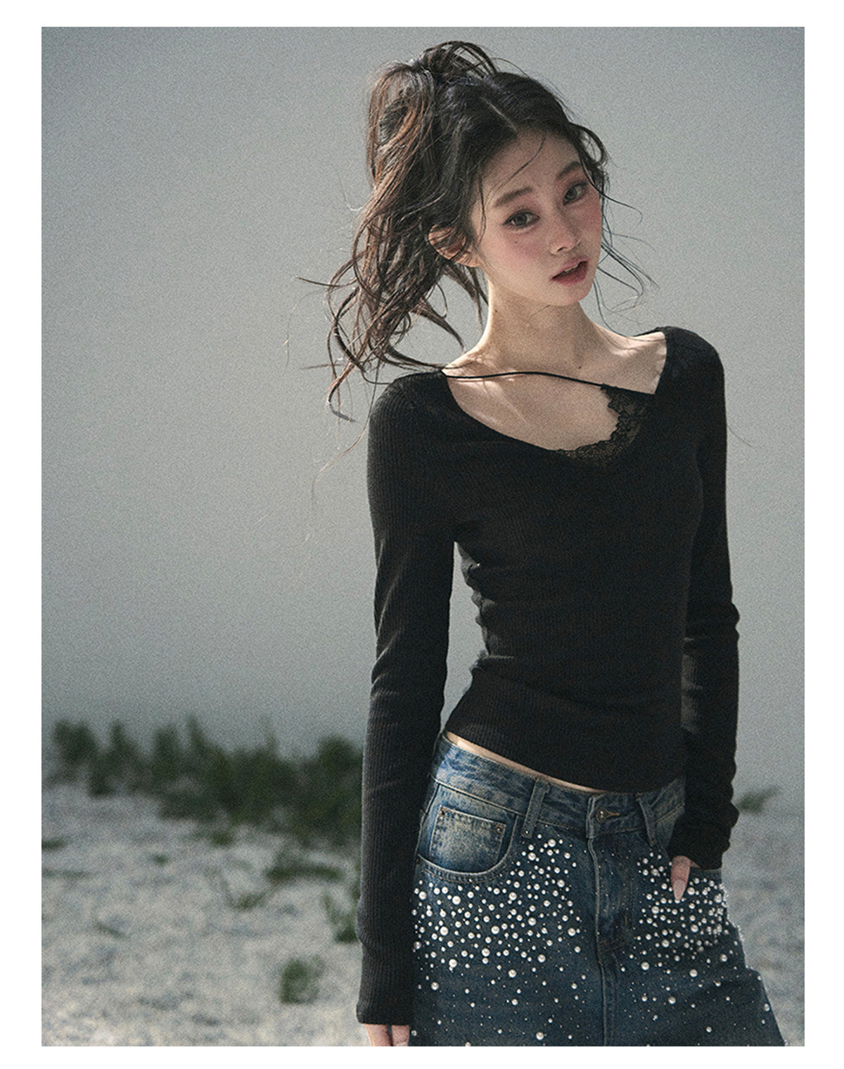 “Day & Night” Midnight Black Lace Knit Top