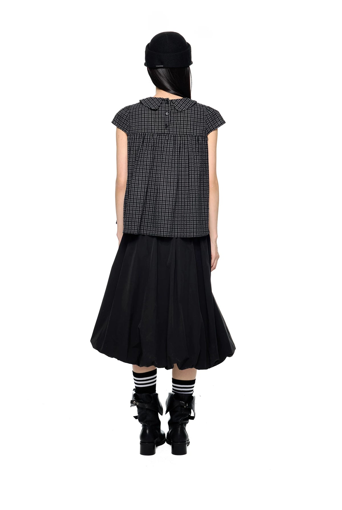 EZEK | Peter Pan Collar Gingham Shirt with Bubble Sleeves
