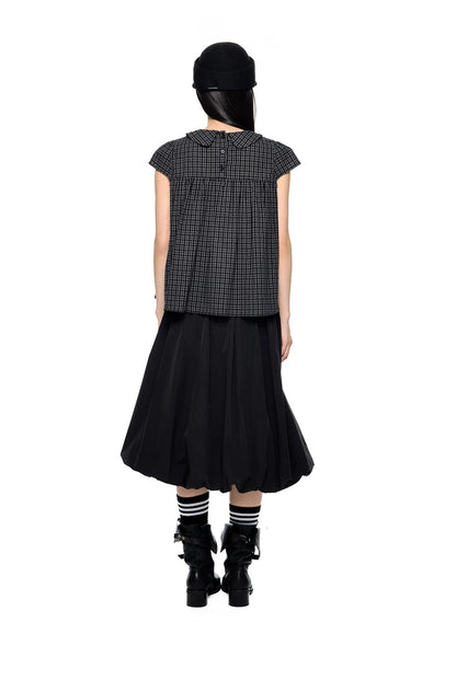 EZEK | Peter Pan Collar Gingham Shirt with Bubble Sleeves