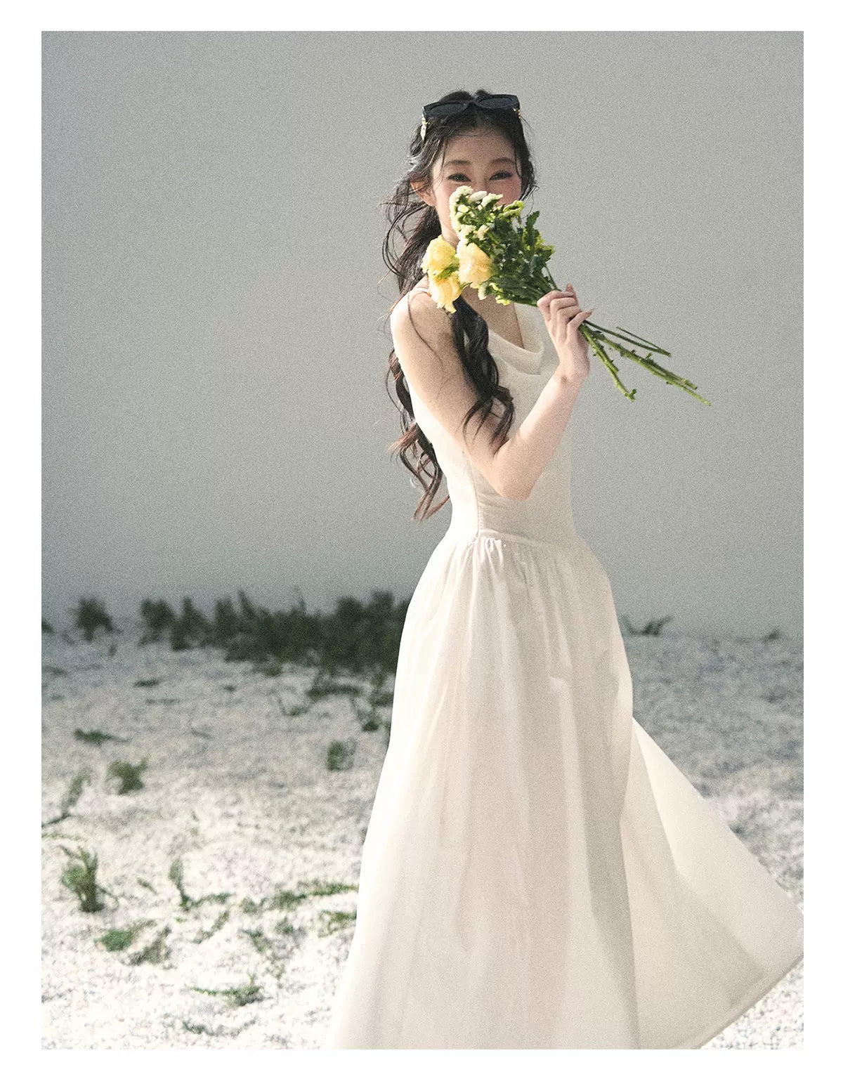 "Moonlight Sonata" Camellia White Elegant Sleeveless Maxi Dress