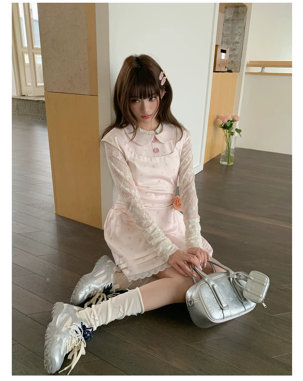 “White Tea Daydream” Pink Peter Pan Mini Dress