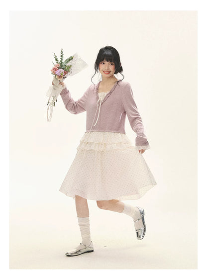 "Berry Layers" Smoky Wisteria Faux-Layer Bow Tiered Mini Dress