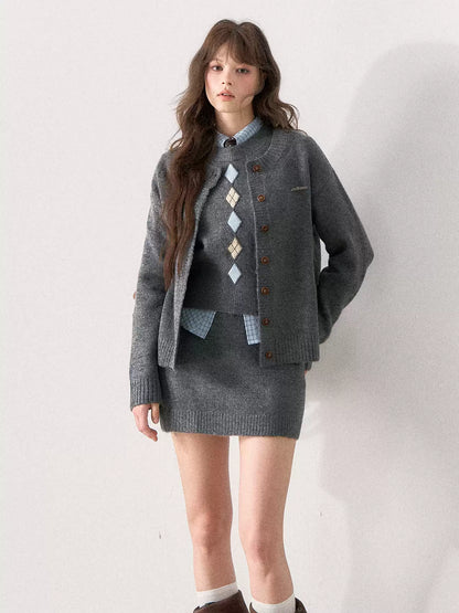 [TMMG] British Collegiate Gray Diamond Knit 3-Piece Set