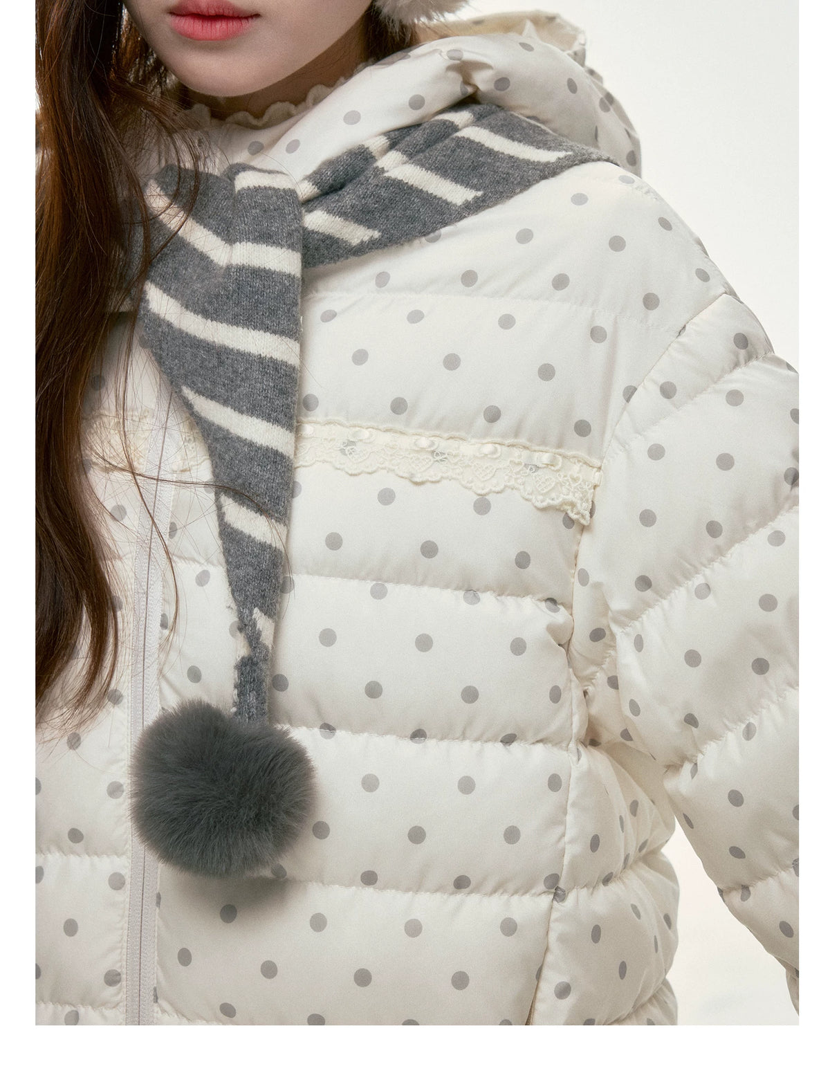BIBIBENCY - White Polka Dot 90% Duck Down Puffer Jacket