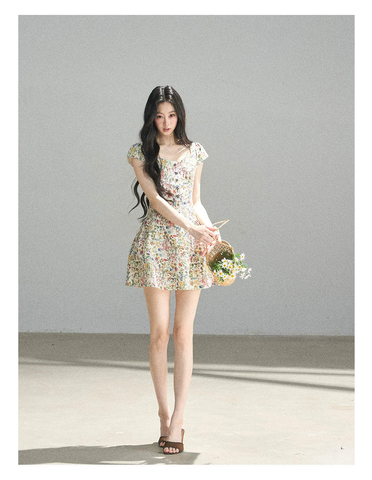 "Bloom in Full Glory" Dutch Cream Floral Puff Mini Dress