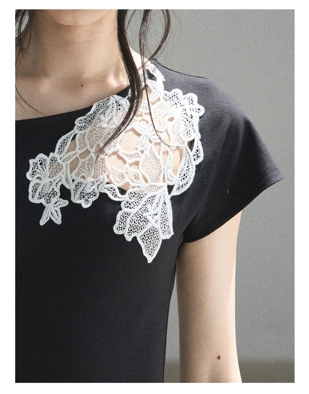 "When the Moon Didn't Arrive" Tranquil Black Lace Embroidered Bodycon Mini Dress