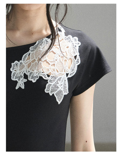 "When the Moon Didn't Arrive" Tranquil Black Lace Embroidered Bodycon Mini Dress