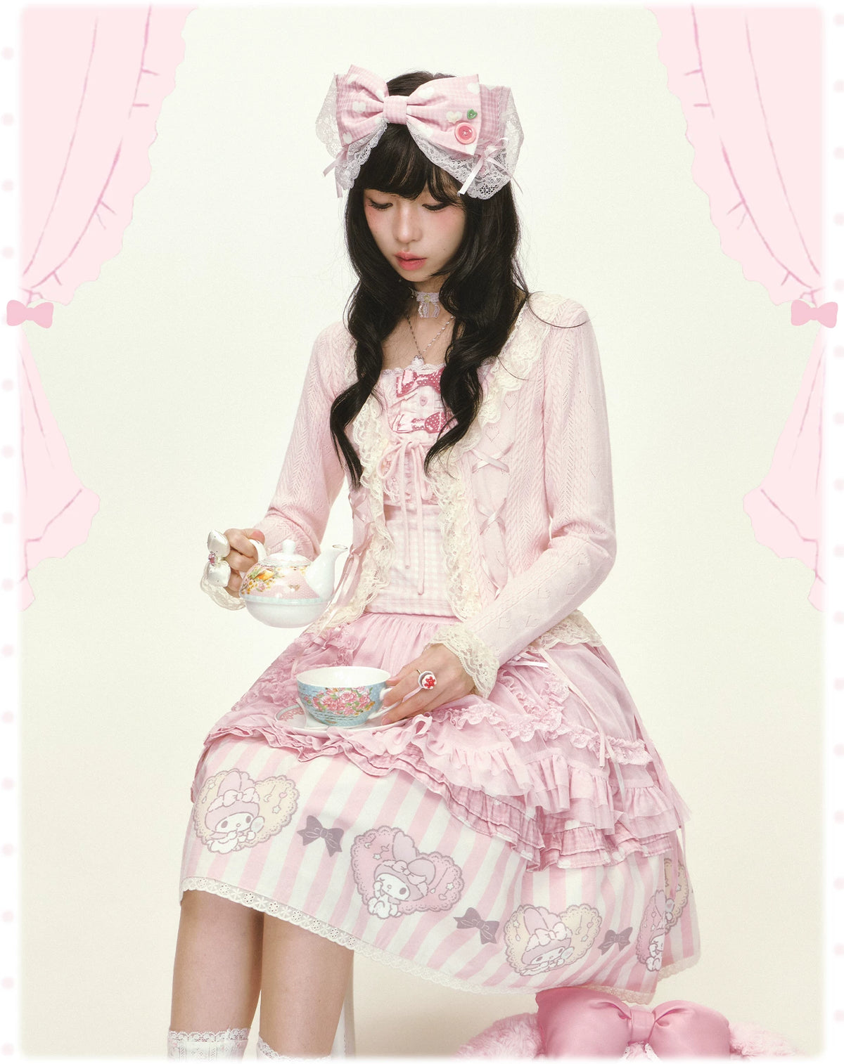 “Pink Dollcore” Pink My Melody Layered Lolita Girl Set