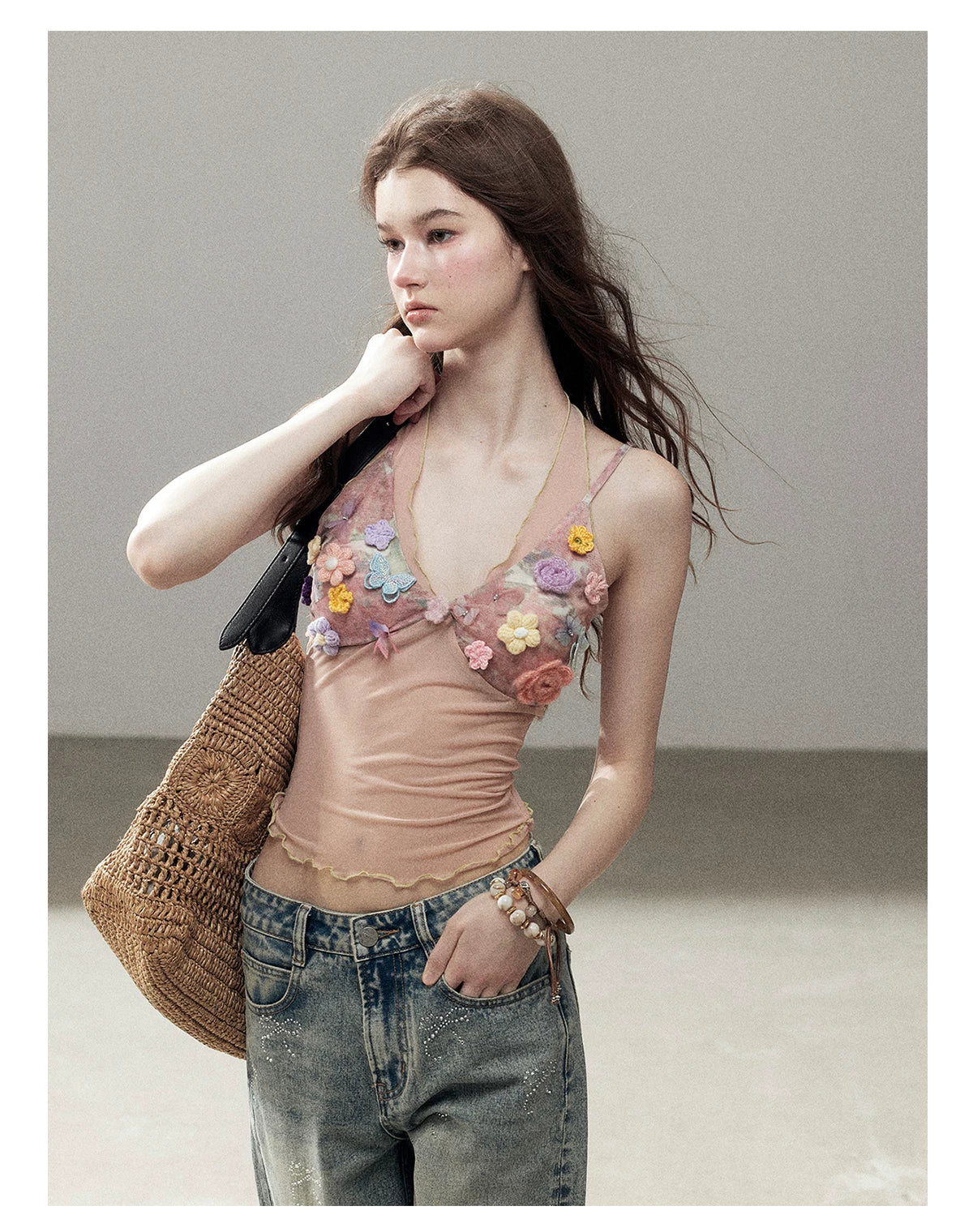 "Waiting for a Flower to Bloom" Lotus Pink Sheer Halter Crop Top