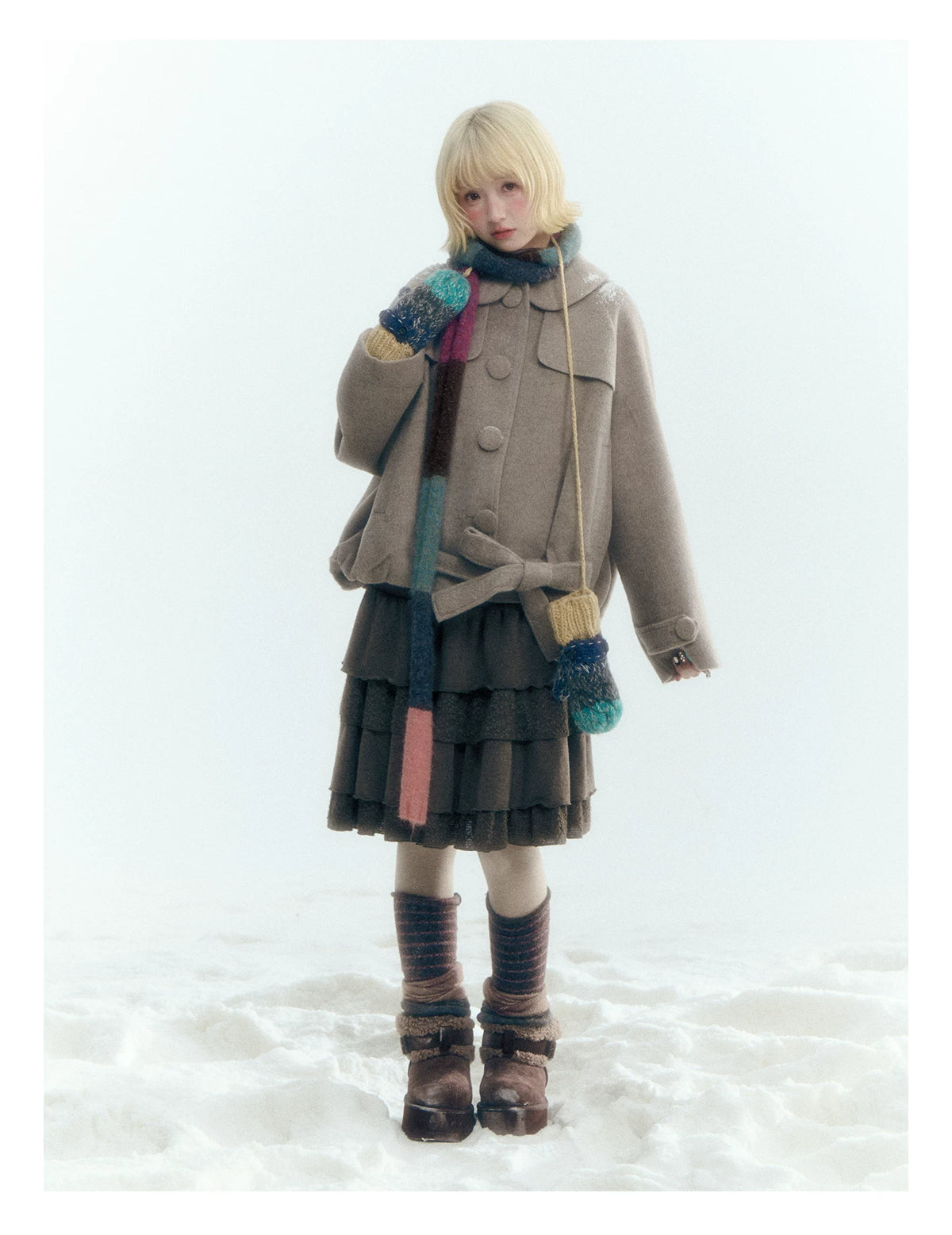 Short Cocoon Wool-Blend Coat (Taro Purple / Oatmeal Gray)