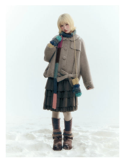 Short Cocoon Wool-Blend Coat (Taro Purple / Oatmeal Gray)