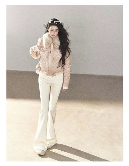 AOMALM - Cinnamon Pink 90% White Duck Down Cropped Puffer Jacket