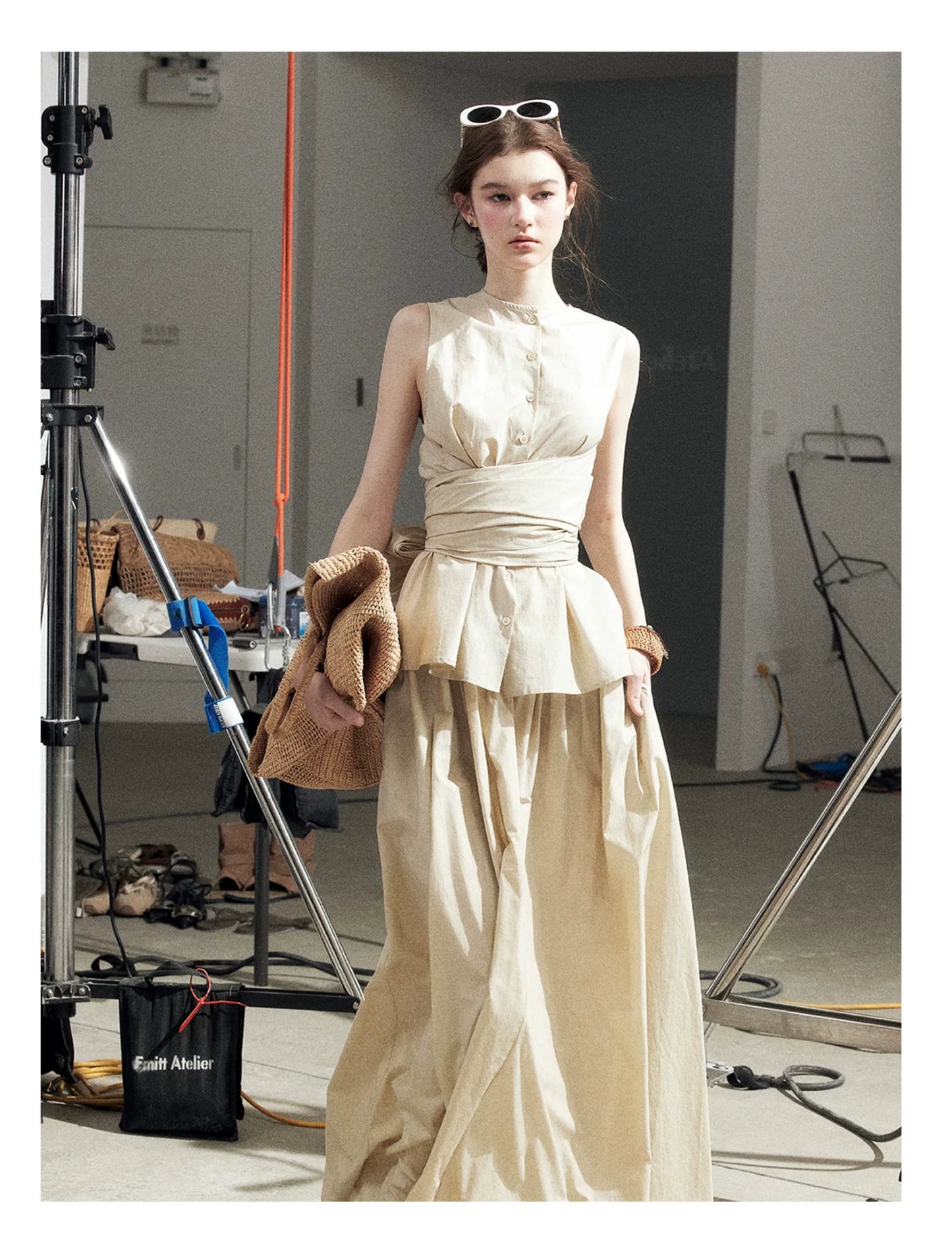 "The Last Falling Leaf" Milk Tea Lyocell Two-Piece Skirt Set